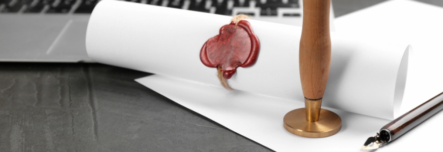 Paper with a wax stamp printed on it