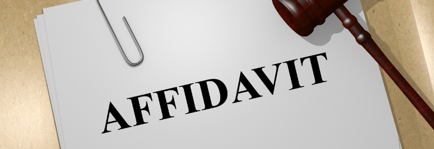 Affidavit written on pages with a legal gavel on top