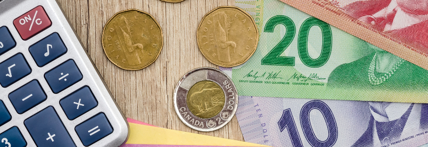 Canadian currency with calculator