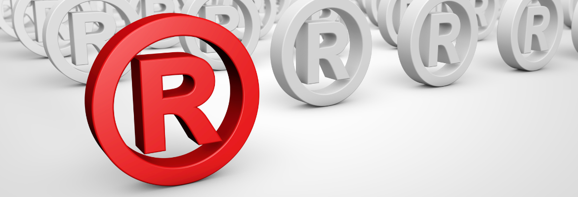 Registered trademark business concept with red icon and many others mark symbol on background 3D illustration