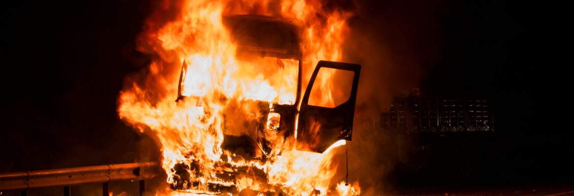 Burning truck on the highway