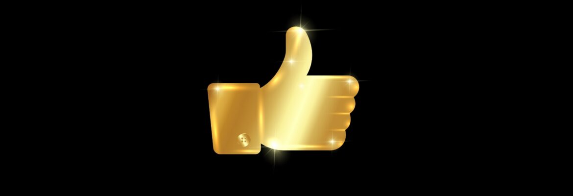 Thumb up symbol, golden finger up icon, gold