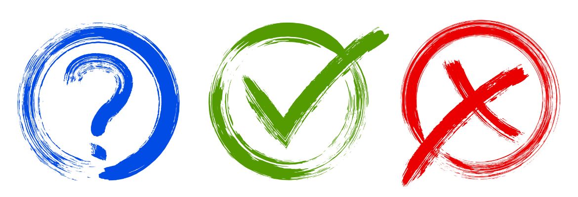 Question, approval tick and rejection cross check marks