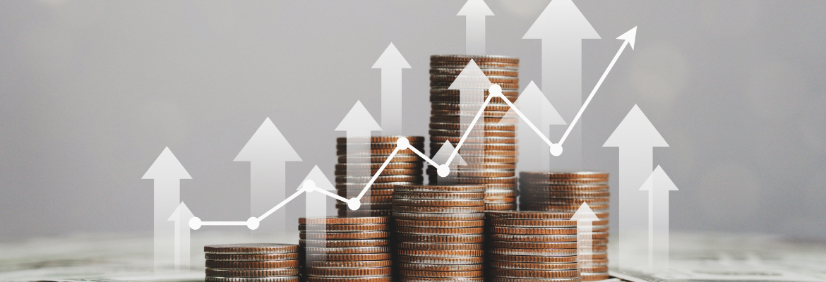 Stack of silver coins with trading chart in financial concepts and financial investment business stock growth