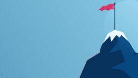 Businessman standing on cliff's edge and looking at the mountain, business concept challenge and the goal