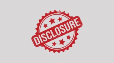 Grey background with "disclosure" rubber stamp in red ink