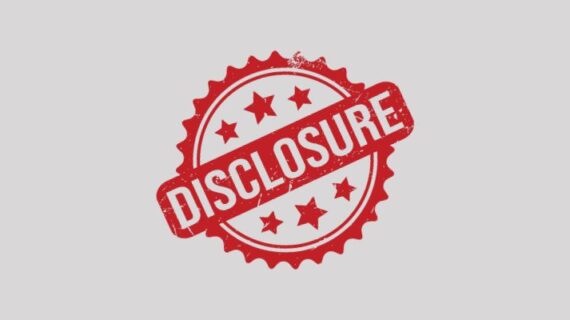 Grey background with "disclosure" rubber stamp in red ink